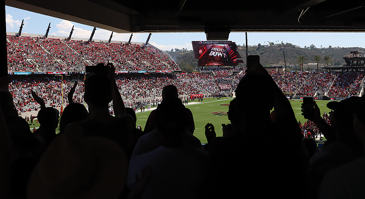 Snapdragon Stadium was designed for a 40% reduction in potable water usage and a 55% reduction in outdoor water usage compared to the Leadership in Energy and Environmental Design (LEED) baseline. (SDSU)